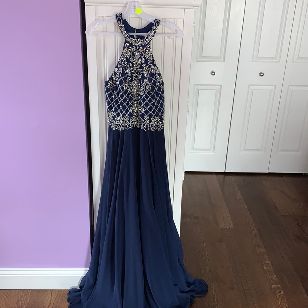 Beaded blue prom dress
